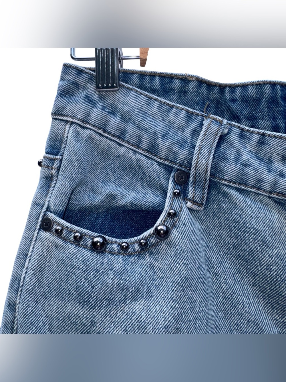 AUSTIN LANDING Studded Embroidered Cross Straight Leg Jeans Blue VIRAL Size 0 - Picture 5 of 16